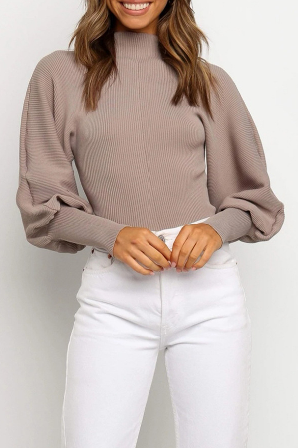Casual Solid Patchwork Turtleneck Tops Sweater