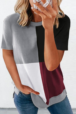 Casual Solid Patchwork O Neck T-Shirts