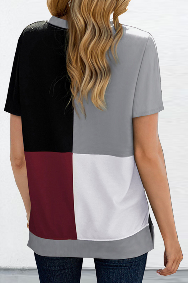 Casual Solid Patchwork O Neck T-Shirts