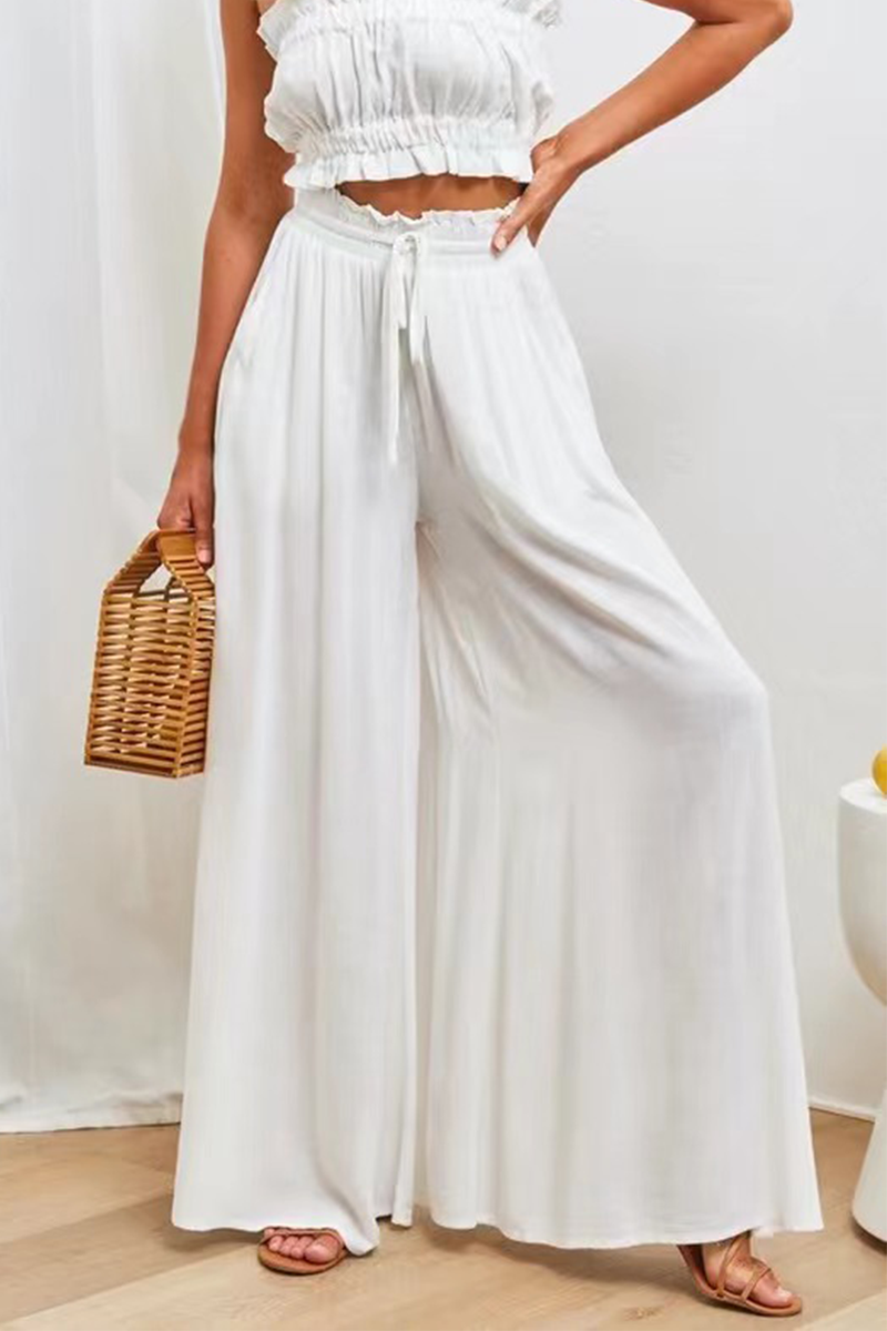 Fashion Solid Mesh Loose High Waist Wide Leg Solid Color Bottoms